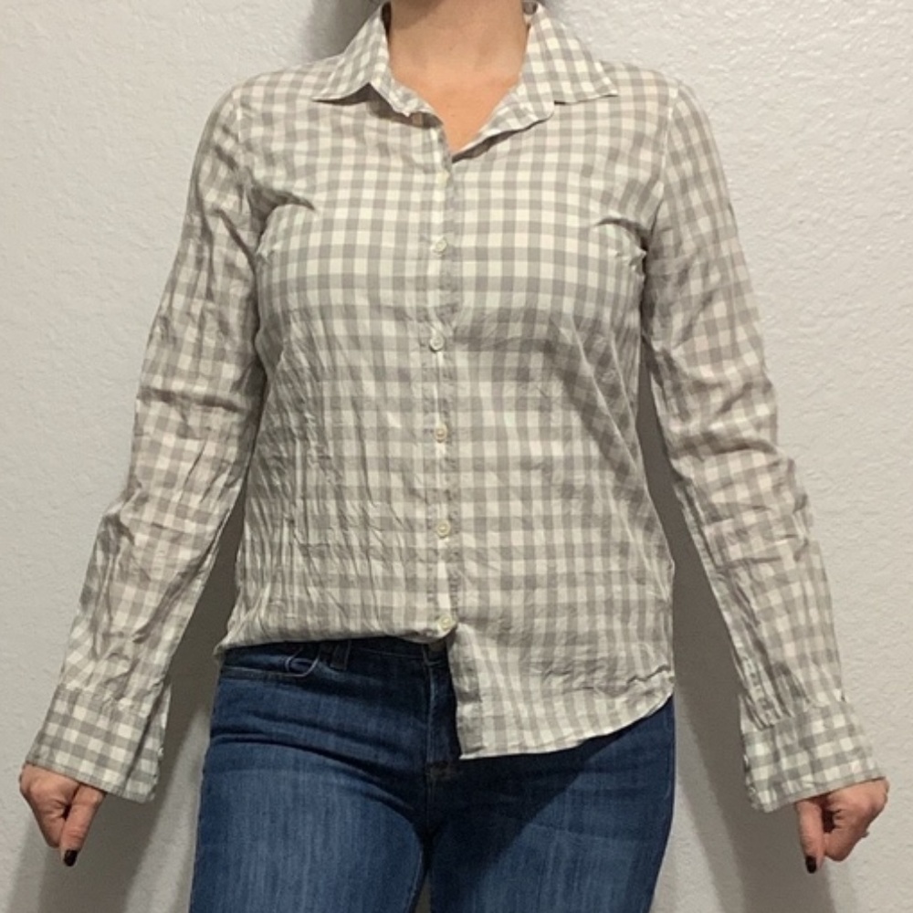 J.Crew Size 8 100% Cotton Button Down Toupe/White